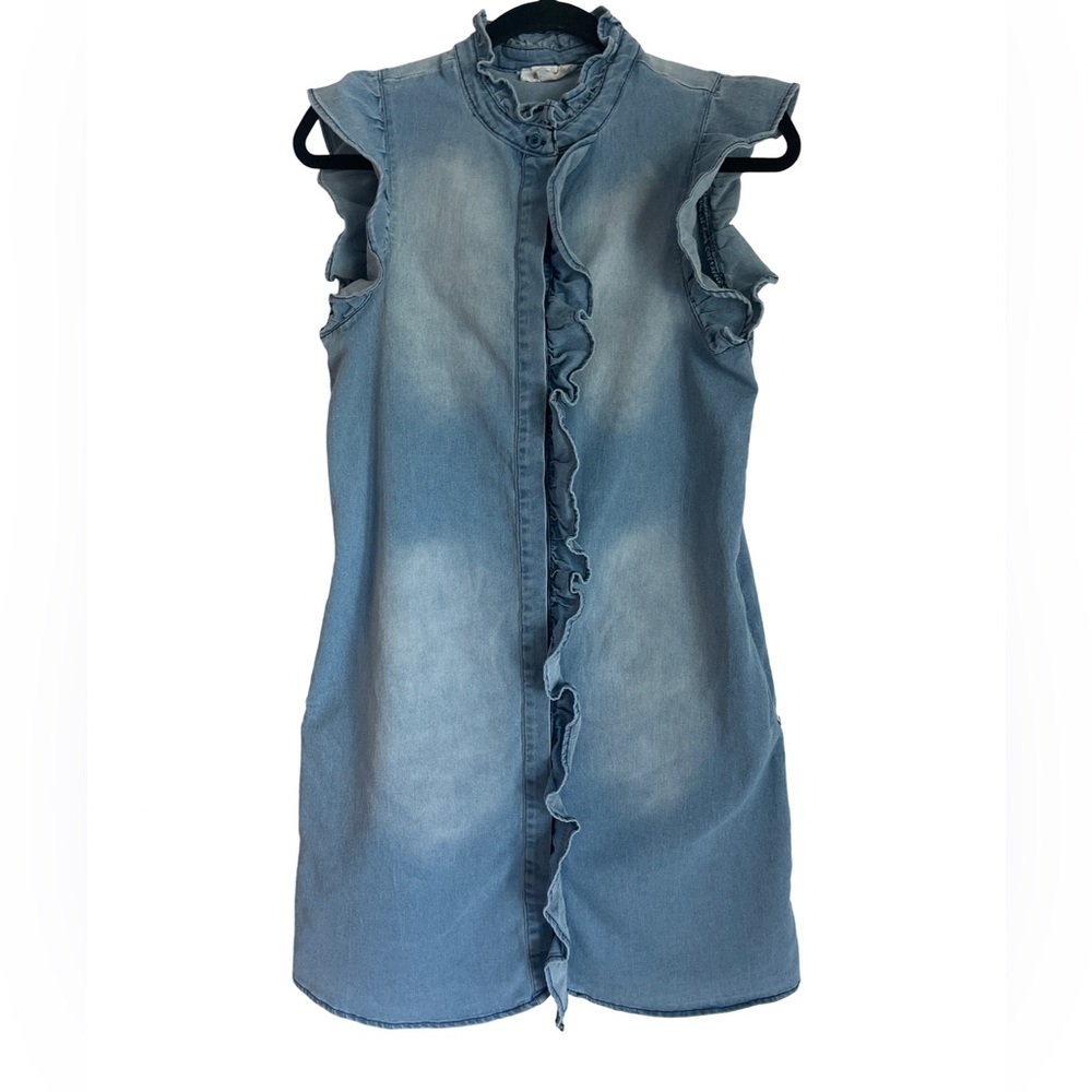 Mazik Denim  Ruffled Sleeveless Button Down Dress